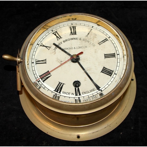 27 - Henry Browne & Sons Ship's Brass bulkhead clock with 6