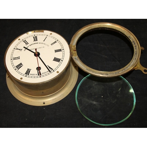 27 - Henry Browne & Sons Ship's Brass bulkhead clock with 6