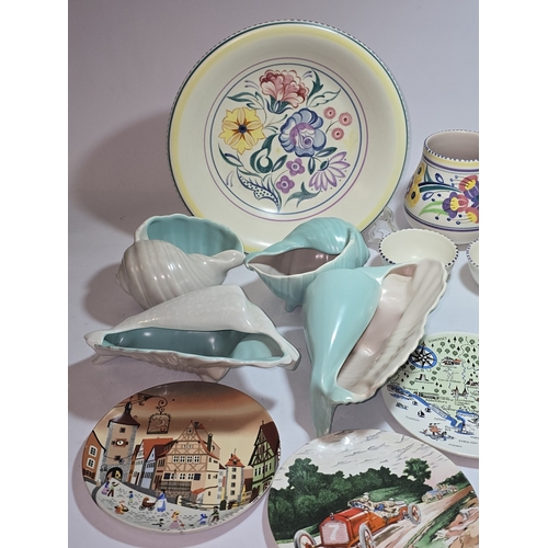 37 - Poole Pottery qty to include traditional items, four ice green and seagull shells and four transfer ... 
