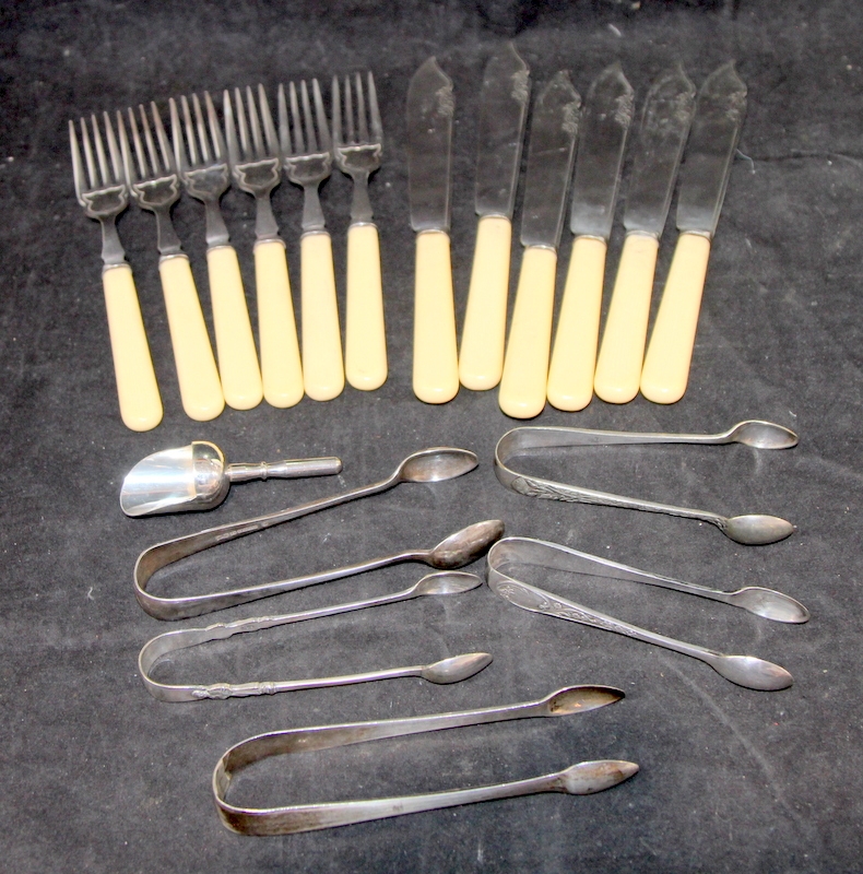 A small collection of silver and silver plate including a pair of ...