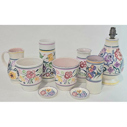 Poole Pottery qty of traditional pattern vases, table lamp, pin dishes ...