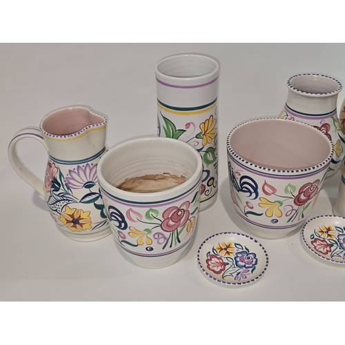 Poole Pottery qty of traditional pattern vases, table lamp, pin dishes ...