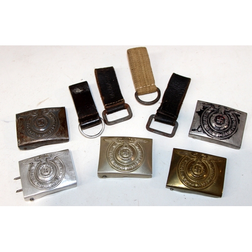 German Army WWII style re-enactment collection of belts, buckles and frogs