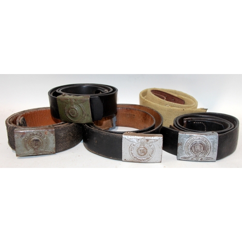German Army WWII style re-enactment collection of belts, buckles and frogs