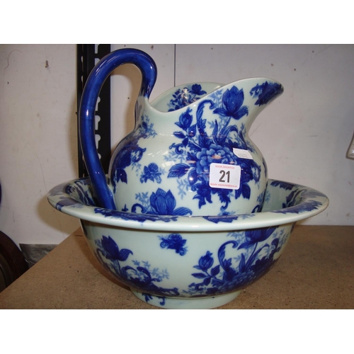 21 - BLUE & WHITE JUG & BOWL