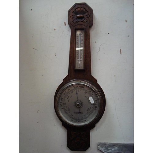 27 - OAK CASE ANEROID BAROMETER