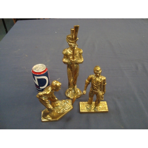 47 - 2 BRASS MINING FIGURES & SOLDIER