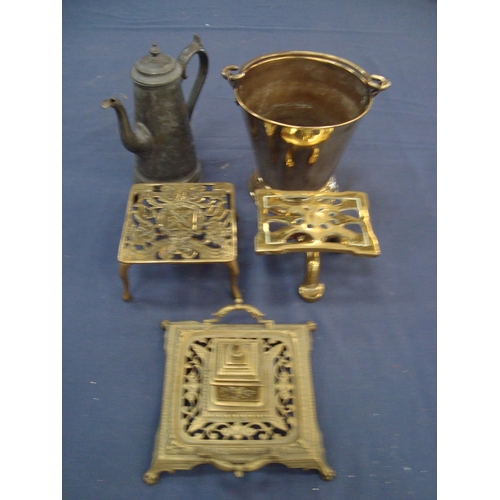 51 - BRASS BUCKET, INKWELL ETC