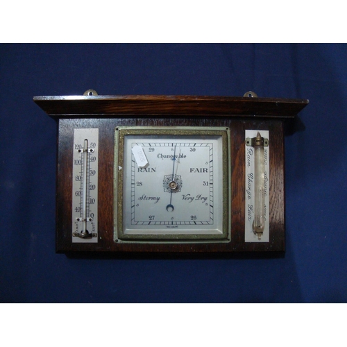 91 - OAK CASED ANEROID BAROMETER