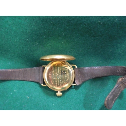 407 - 18CT HM GOLD HALF HUNTER WRISTWATCH BY LONDON GOLDSMITHS COMPANY, REGENT STREET - ENGRAVED BACKPLATE