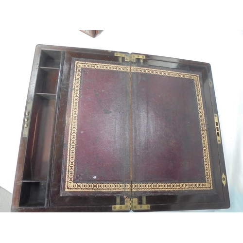 53 - BRASS BOUND ROSEWOOD WRITING BOX - ENGRAVED & DATED