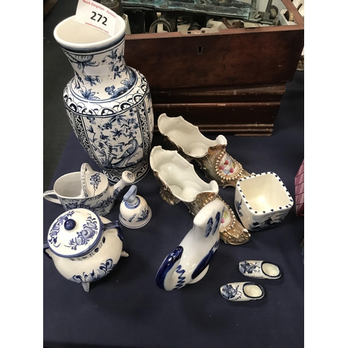 272 - BLUE & WHITE VASE ETC