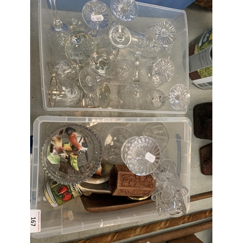 167 - 2 BOXES GLASS ETC