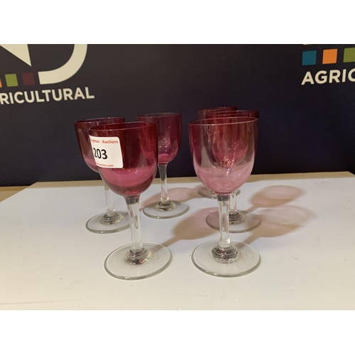 203 - 6 CRANBERRY GLASSES