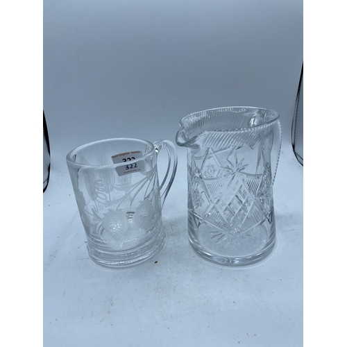 322 - ENGRAVED TANKARD AND JUG