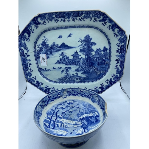 330 - CHINESE 18C MEAT PLATE & EARLY BOWL ESKIMO PATTERN