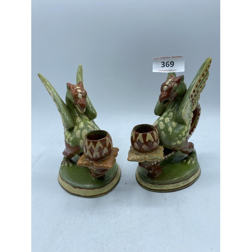 369 - 2 C H BARRUM 1875 GRIFFIN CANDLE HOLDERS