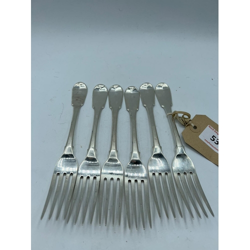 533 - GEORGIAN SET OF 6 SOLID SILVER FORKS BIRMINGHAM 1811. MAKER: THOMAS WILKES BARKER 472G