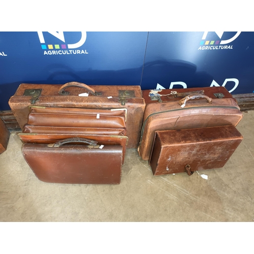 129 - 6 LEATHER SUITCASES