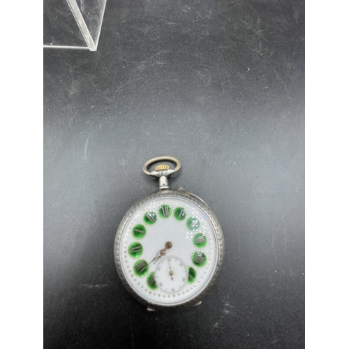 443 - FRENCH POCKET WATCH WITH ENAMEL FACE