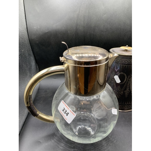 334 - SILVER PLATED WATER JUG ETC