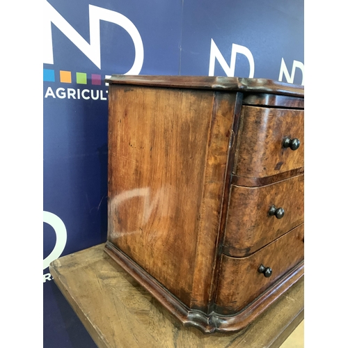 299 - BURR WALNUT MINIATURE CHEST OF DRAWERS WITH EBONY HANDLES CIRCA 18C