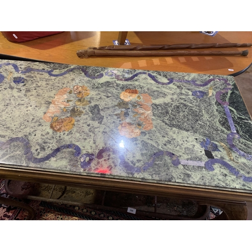 710 - FRENCH MARBLE TOPPED DESK WITH CABRIOLE LEG