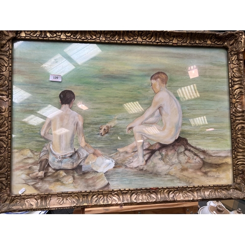 120 - H.S.TUKE 1915 PREDICTED SWIMMING BOYS IN GILT FRAME