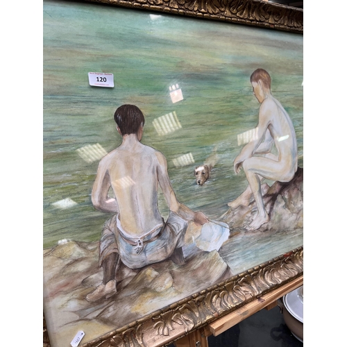 120 - H.S.TUKE 1915 PREDICTED SWIMMING BOYS IN GILT FRAME