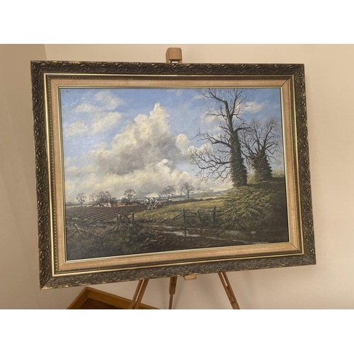 168 - JOHN ROBERTS 1984 DEPICTING SPRING PLOUGHING 76CM X 54CM