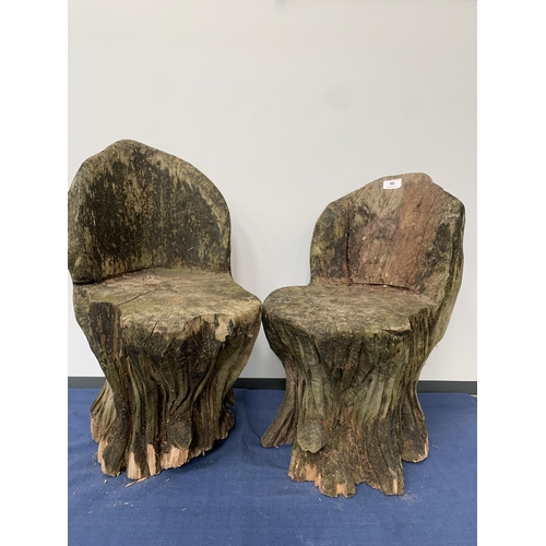 46 - NOVELTY TREE WOOD CARVED GARDEN CHAIRS