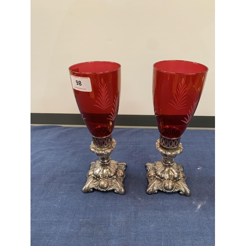 98 - CRANBERRY & METALIC CANDLEHOLDERS