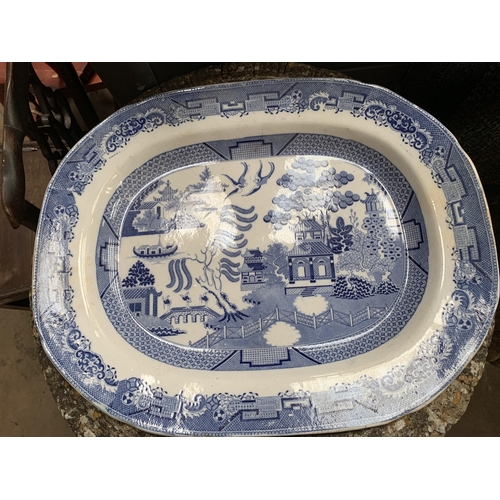 144 - 2 WILLOW PATTERN MEAT PLATES