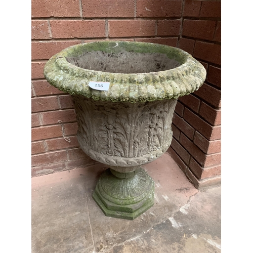 156 - COMPOSITE STONE CARVED URN APPROX 65CM X 50CM