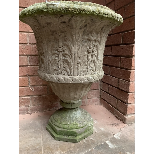 156 - COMPOSITE STONE CARVED URN APPROX 65CM X 50CM