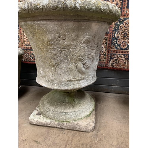 176 - WEATHERED PAIR OF GARDEN URNS APPROX 67CM X 59CM