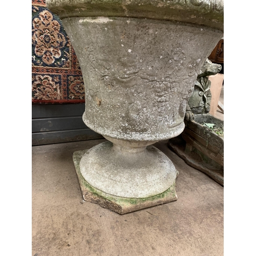 176 - WEATHERED PAIR OF GARDEN URNS APPROX 67CM X 59CM