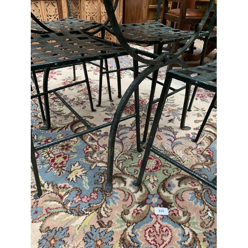 203 - WROUGHT IRON GARDEN TABLE  & 6 SEATS