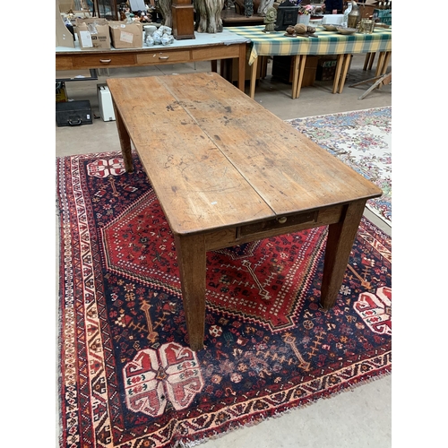 300 - LARGE PINE 2 PANEL TOP BUTCHERS TABLE L:7FT X W:3FT X HT:2.6FT