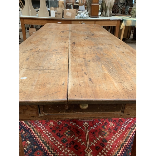 300 - LARGE PINE 2 PANEL TOP BUTCHERS TABLE L:7FT X W:3FT X HT:2.6FT