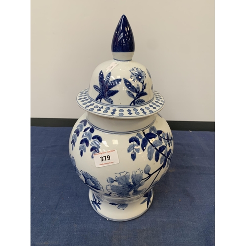 379 - LARGE BLUE & WHITE VASE