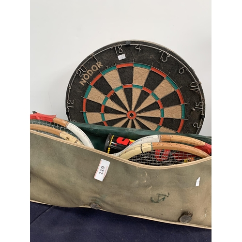 119 - DARTBOARD & RACKETS