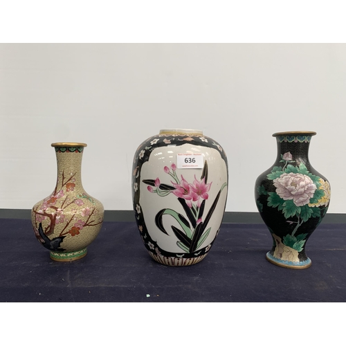 636 - CLOISONNE VASES ETC