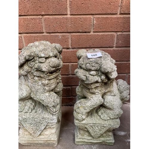 688 - WEATHERED COMPOSITE FOO DOGS