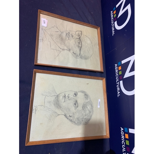 670 - PAIR OF SKETCHES 1969 & 1569