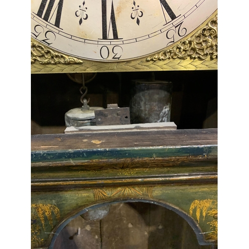 112 - CHINOISERIE DECORATED EIGHT DAY GRANDFATHER CLOCK CIRCA 18TH CENTURY