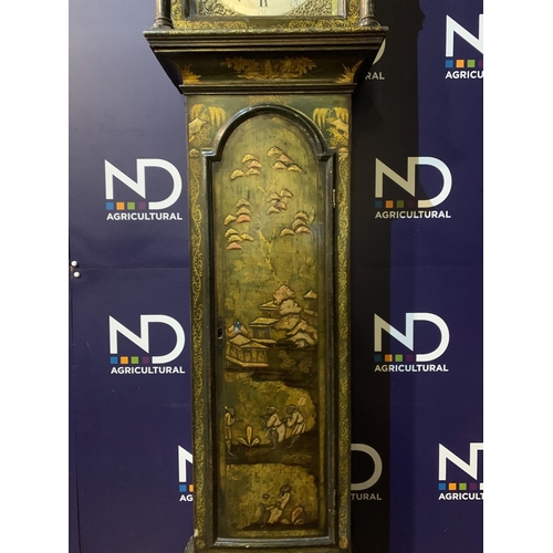 112 - CHINOISERIE DECORATED EIGHT DAY GRANDFATHER CLOCK CIRCA 18TH CENTURY