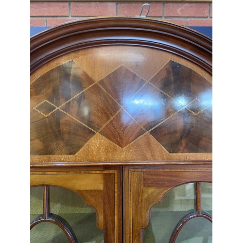 89 - INLAID BOW FRONTED GLASS CABINET