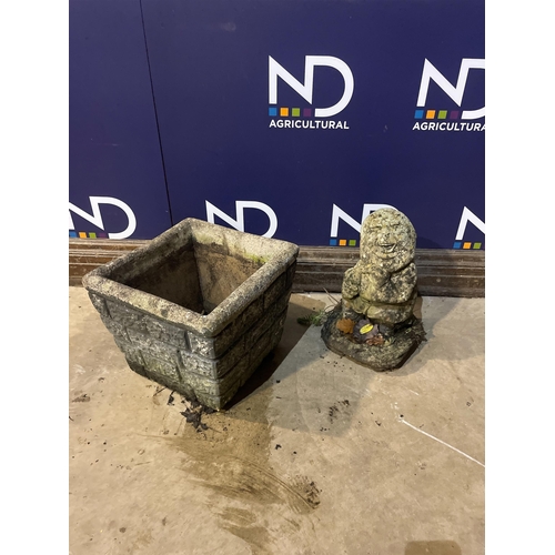 61 - COMPOSITE STONE PLANTER & GNOME