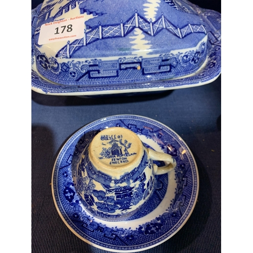 178 - WILLOW PATTERN BLUE & WHITE PORCELAIN